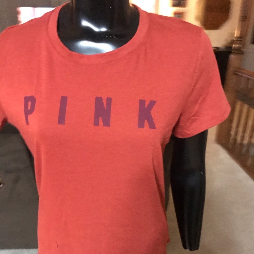 Victorias Secret PINK Graphic T-Shirt Burnt Orange Short Sleeve Logo Tee Large